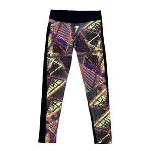Dona Jo Leggings Cropped Size 1 Yoga Running Colorful Purple Yellow Black Pant